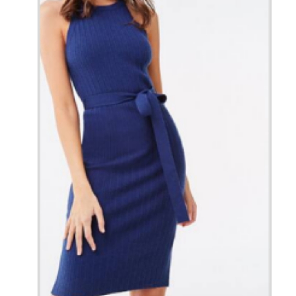 Belted ribbed sweater dress